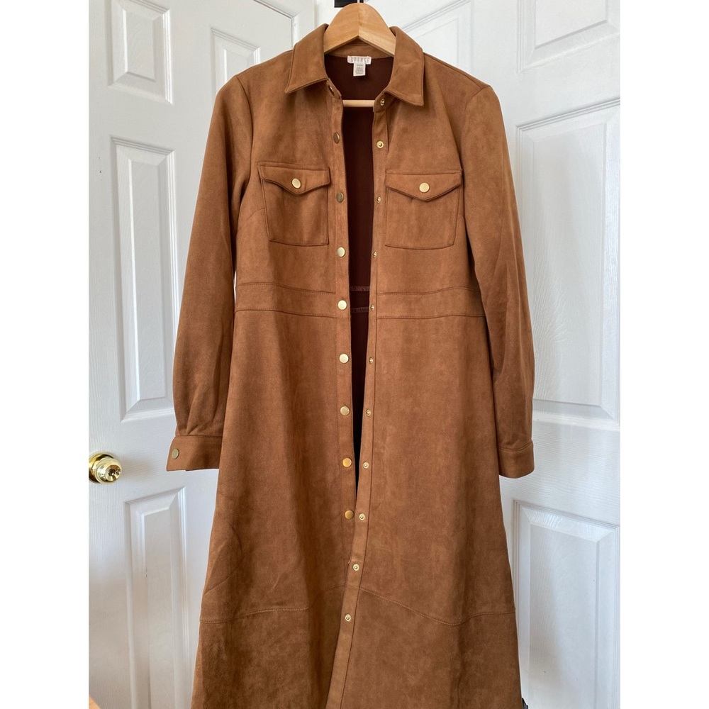 Suede Dress with gold bottoms size M. A- Line, midi skirt.